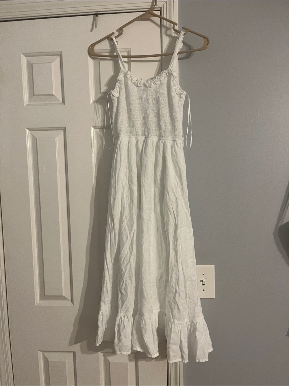 Bluivy White Smocked Ruffle-Trim Maxi Sundress